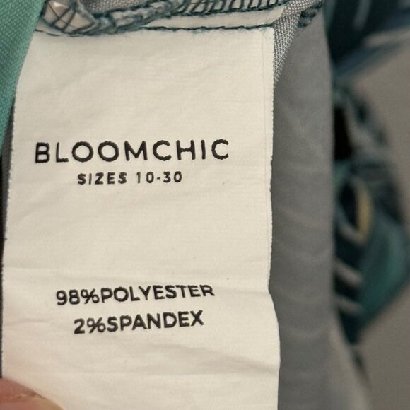 Bloomchic Plus Size US 26 Green Leaf Print Dress V-Neck Short Sleeve - Picture 3 of 12